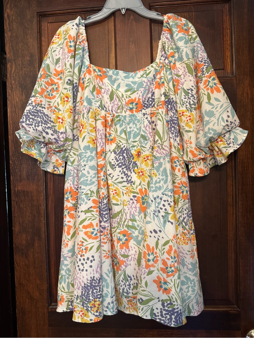 Sweet Lemon Spring Summer Floral Square Neck Babydoll Dress Midi Puff Sleeve S - Picture 2 of 10